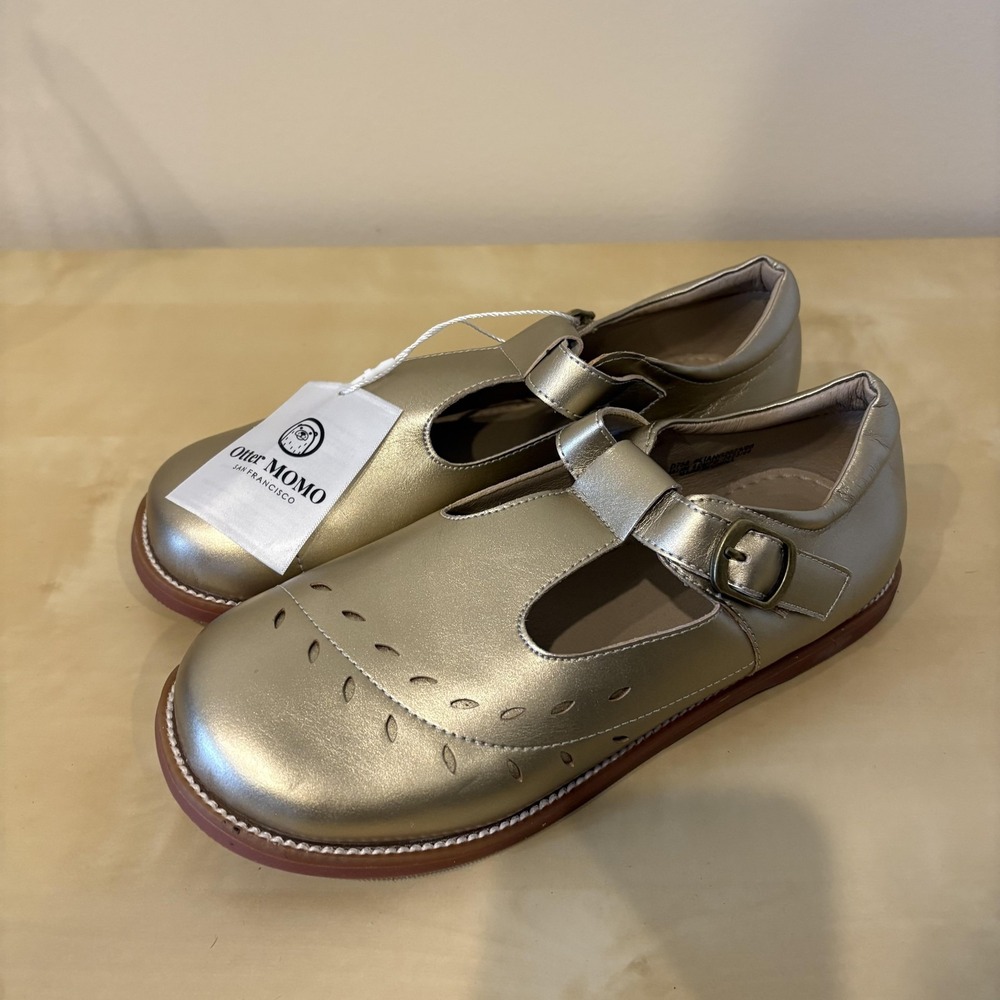 Otter MOMO Shoes‎ Big Girl SZ 4 Gold Mary Jane T-Strap Buckle Leather Casual New